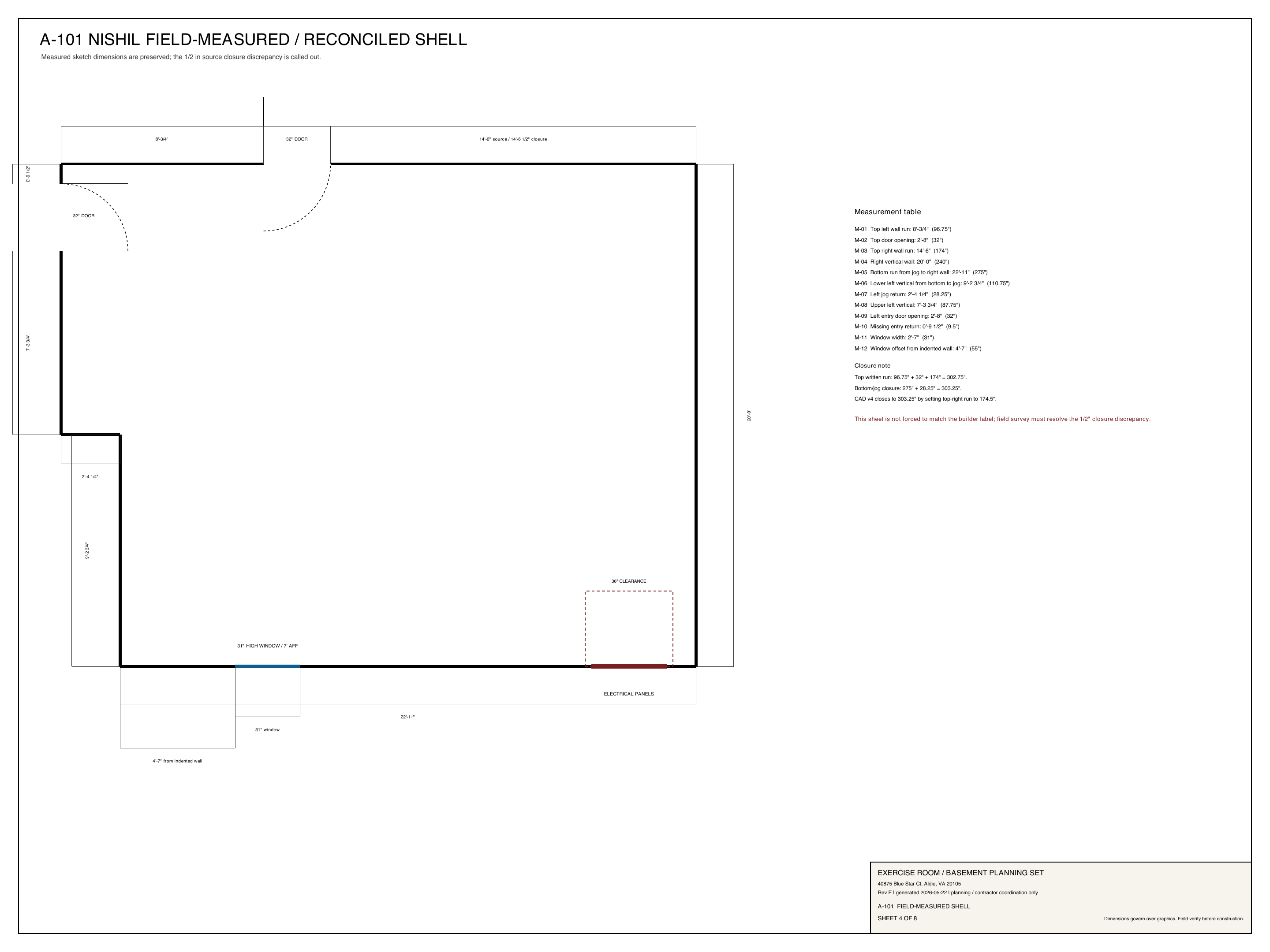 Basement exercise room planning sketch
